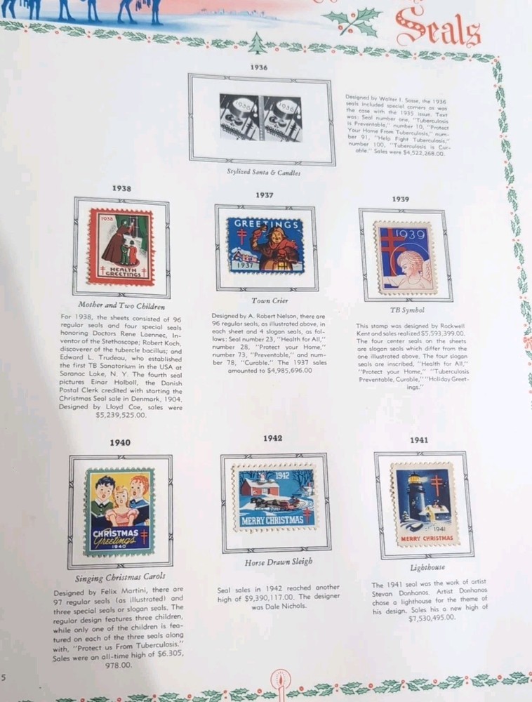 Vtg. White Ace Christmas Seals Folder W/Page Lifters & Historical US Pages *Read