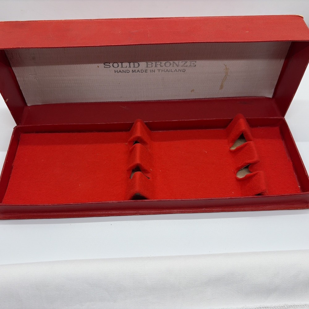 VTG Solid Bronze Servware -Fork & Spoon Hand made In Original Box (11)