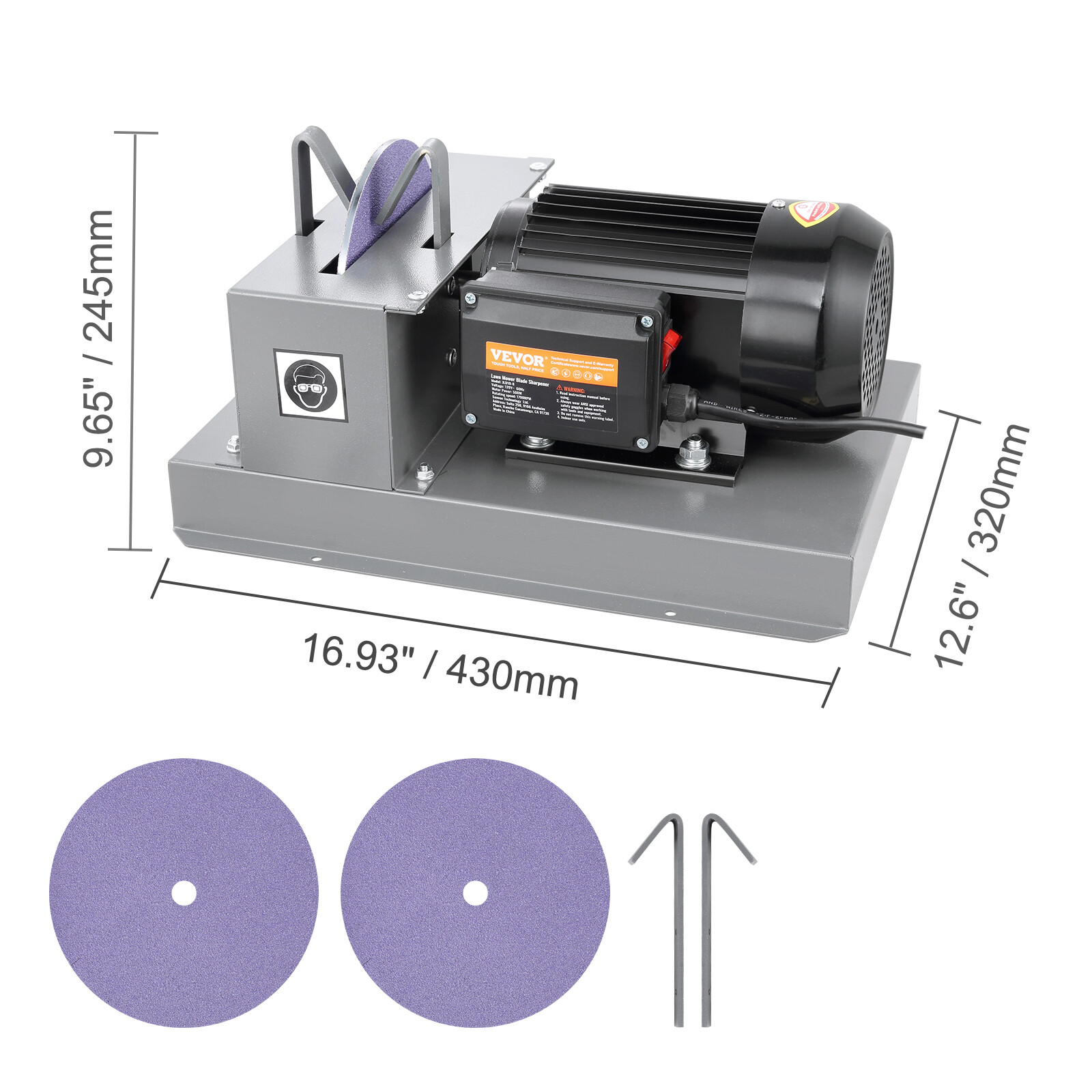 Lawn Mower Blade Sharpener 1HP 750W with 9-inch Ceramic Grinding Wheel