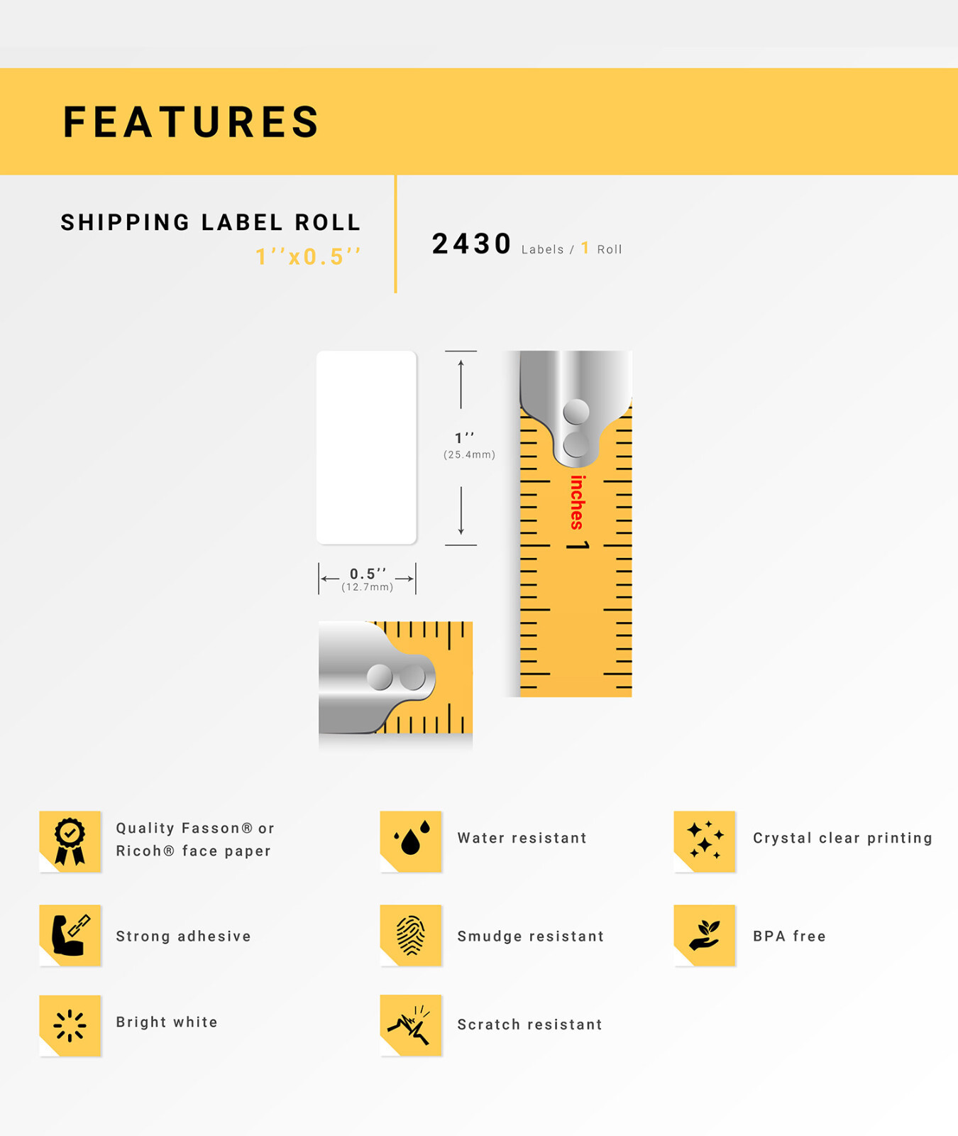 ZEBRA / ELTRON 1x0.5 (1" x 1/2") Direct Thermal Labels - (1) Roll of 2430