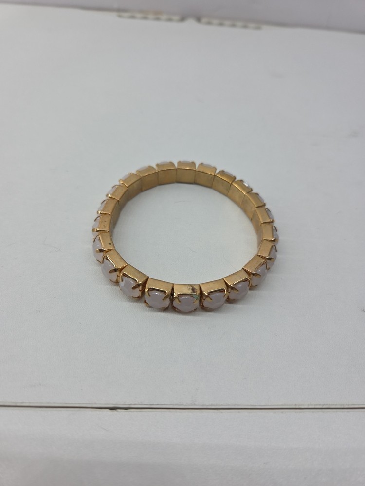 Goldtone Opaque Pink Bead Stretch Bracelet (B2)