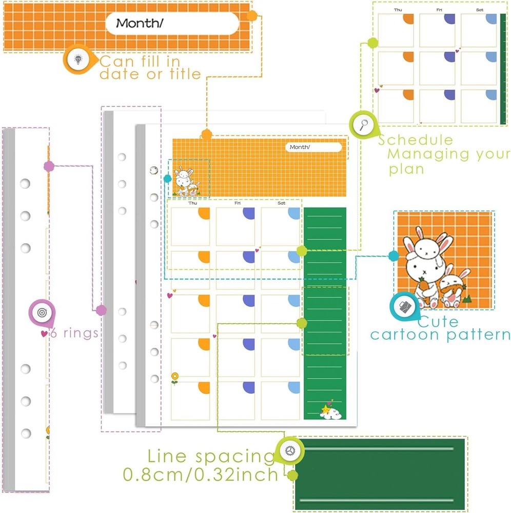 Rancco A5 Planner Inserts Monthly Junior Size, Refills