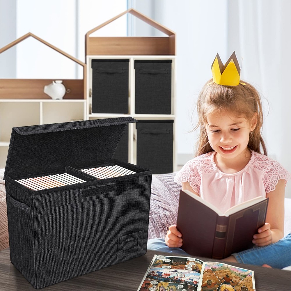 YSCare 2-Pack Comic Book Storage Boxes, Collapsible Comics 2 Pack, Black