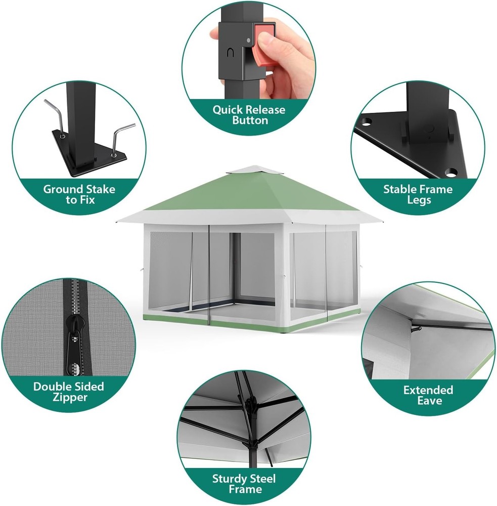 Pop Up Canopy Tent 12x12 One Push with Mosquito Net