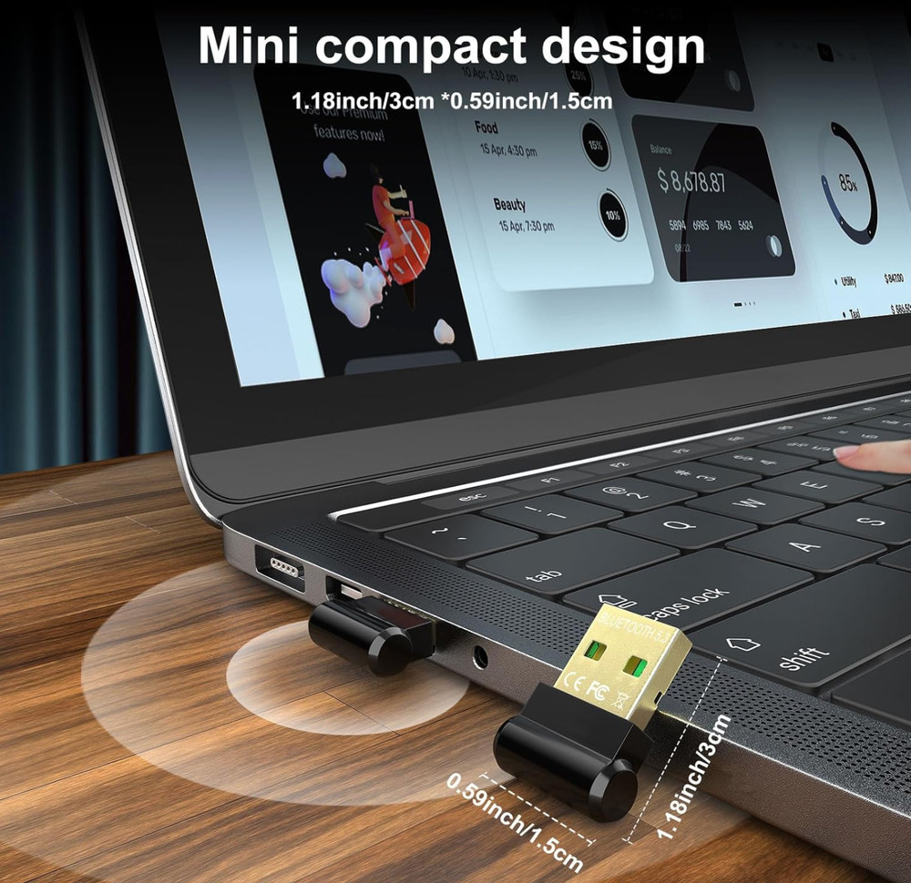 Bluetooth Adapter for Desktop PC, Plug & Play 5.3 USB Mini EDR Dongle Receiver &