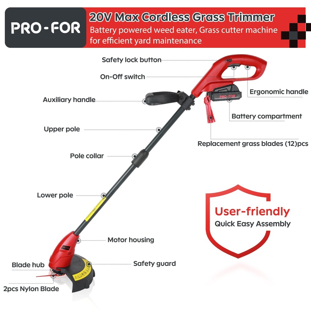 20V Lightweight Stringless Grass Trimmer, Battery Powered Weed Eater, Cordles...