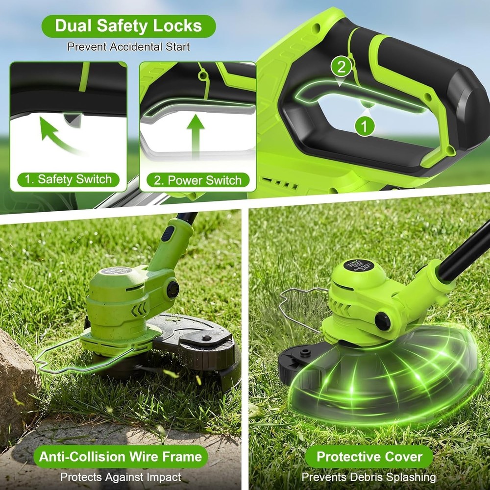 21V Battery Weed Eater & String Trimmer with Wheeled Edger