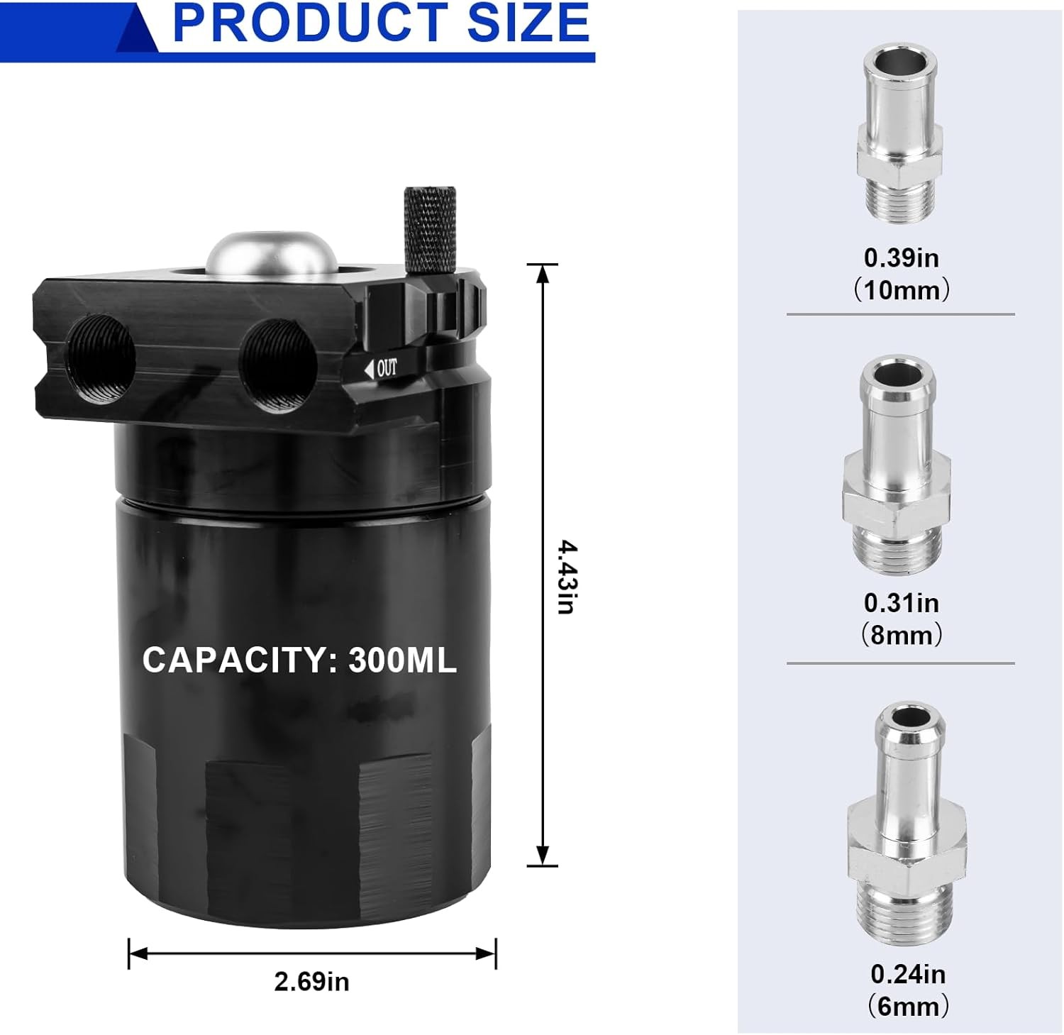 Oil Catch Can, 300ml Black Baffled Catch Can Tank Kit, Aluminum Oil Separator wi