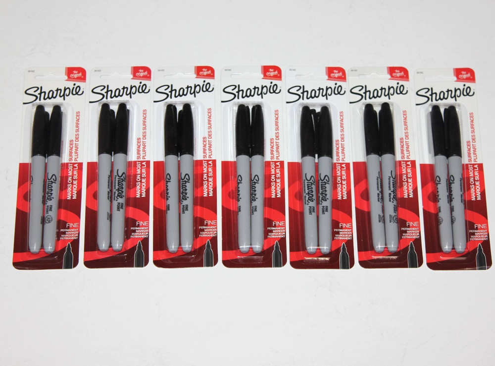 LOT (7) SHARPIE PERMANENT MARKERS FINE POINT BLACK 2 COUNT EACH