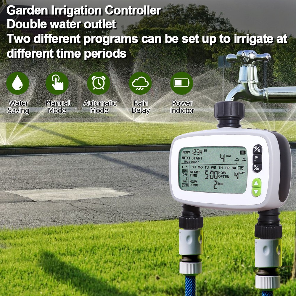 2 Out-lets Irrigation Computer Automatic Water Timer for Garden Plants