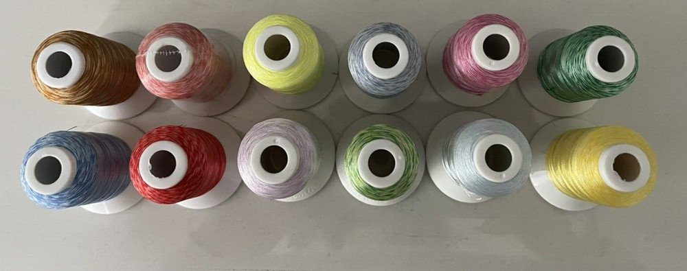 Embroidery Machine Polyester Thread 12 Rolls Assorted Colors (Melange)