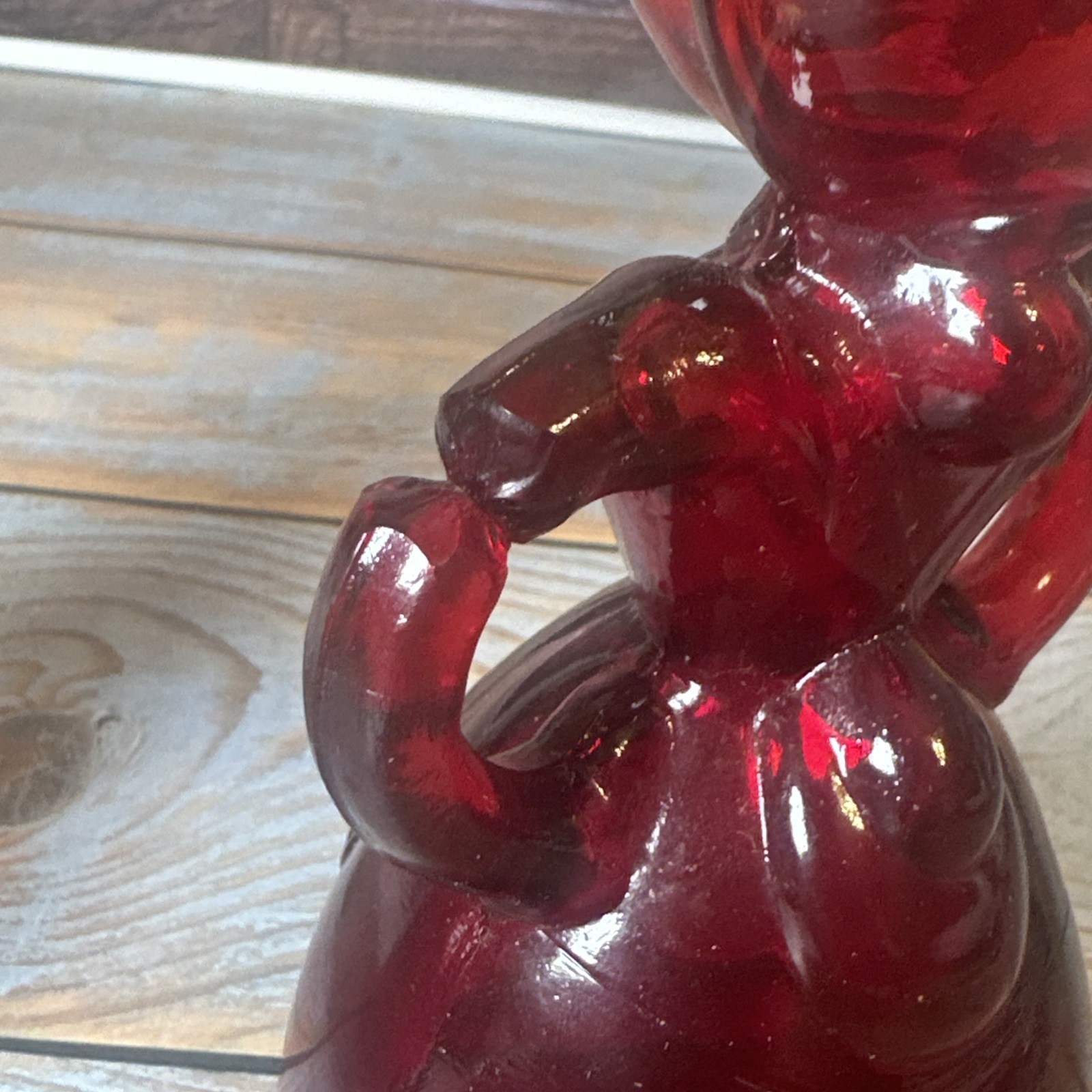 Vintage Ruby Red Glass Merry Maid Salt Pepper Shakers Set Taiwan Figural