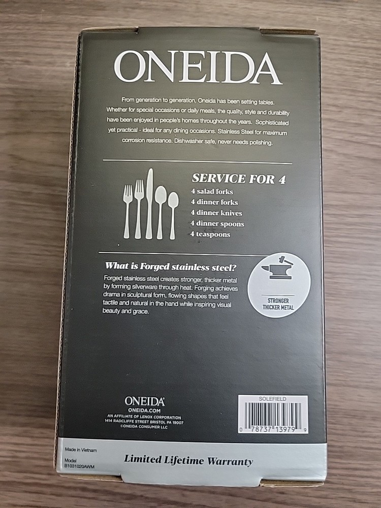 Oneida Solefield Stainless Steel Flatware Set, 20-Piece, Silverware for 4