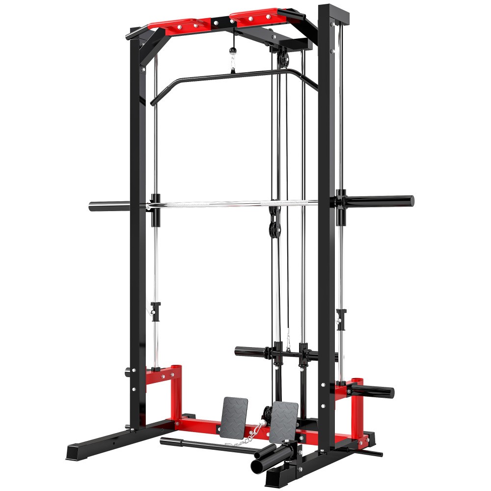 Power Cage Squat Rack w/ Lat Pulldown, Pull Up Bar, Landmine - 132lb Capacity