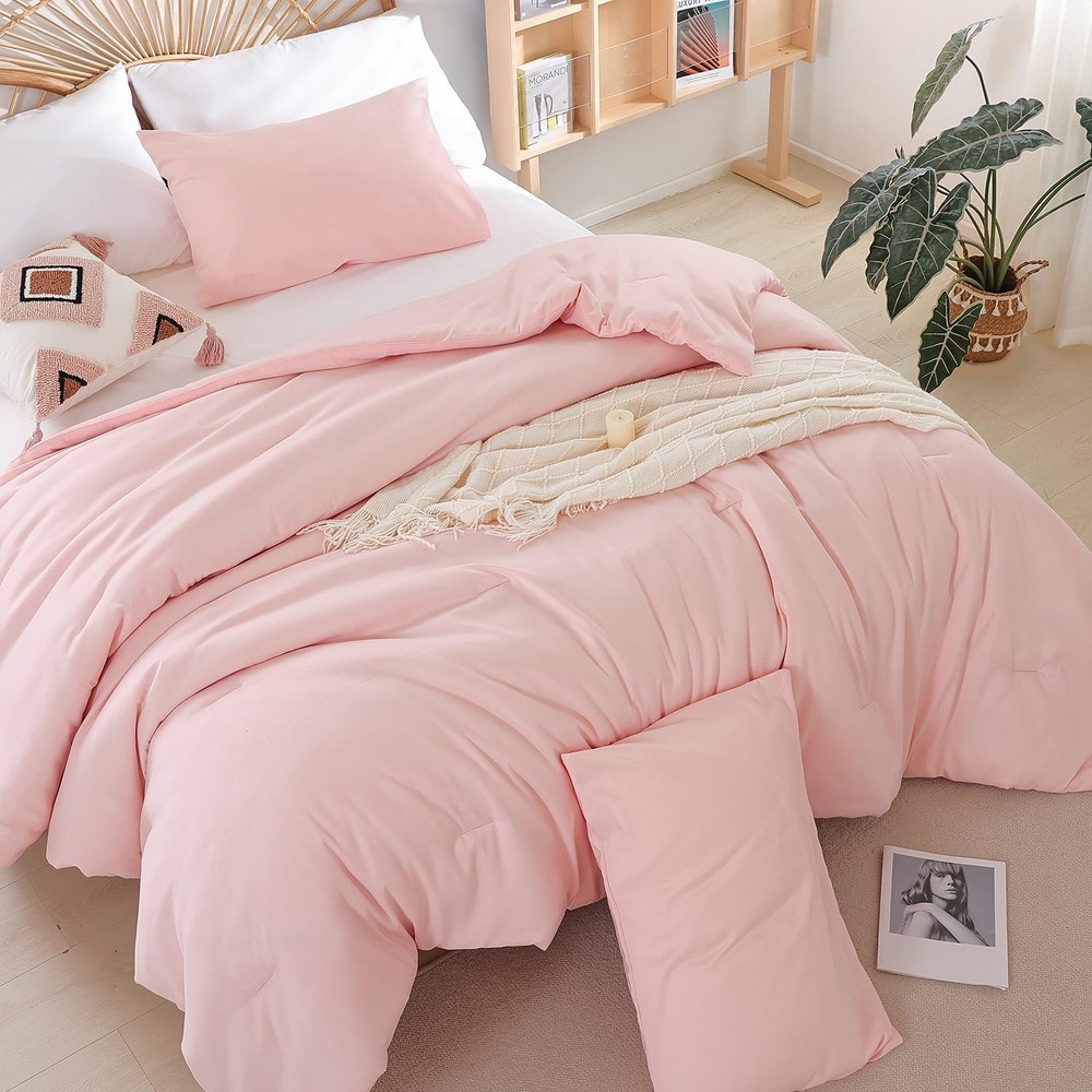 Queen Comforter Set Pink Lightweight Microfiber All Season Bedding