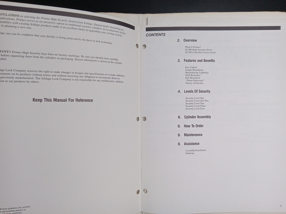 Schlage Primus Lock Users Manual Sales? Folder +
