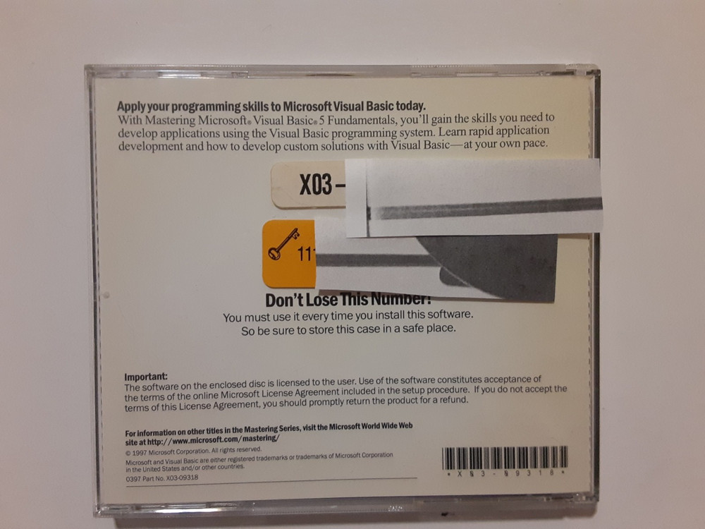Microsoft Visual Basic 5.0 Cd Rare With Cd Key Software PC