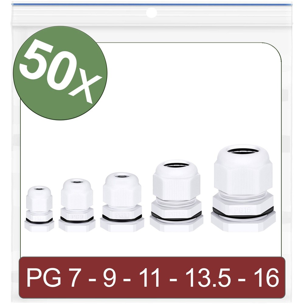 Quadrios 24CA414 Cable Fitting PG7-PG16 Polyamide White 50 Pcs