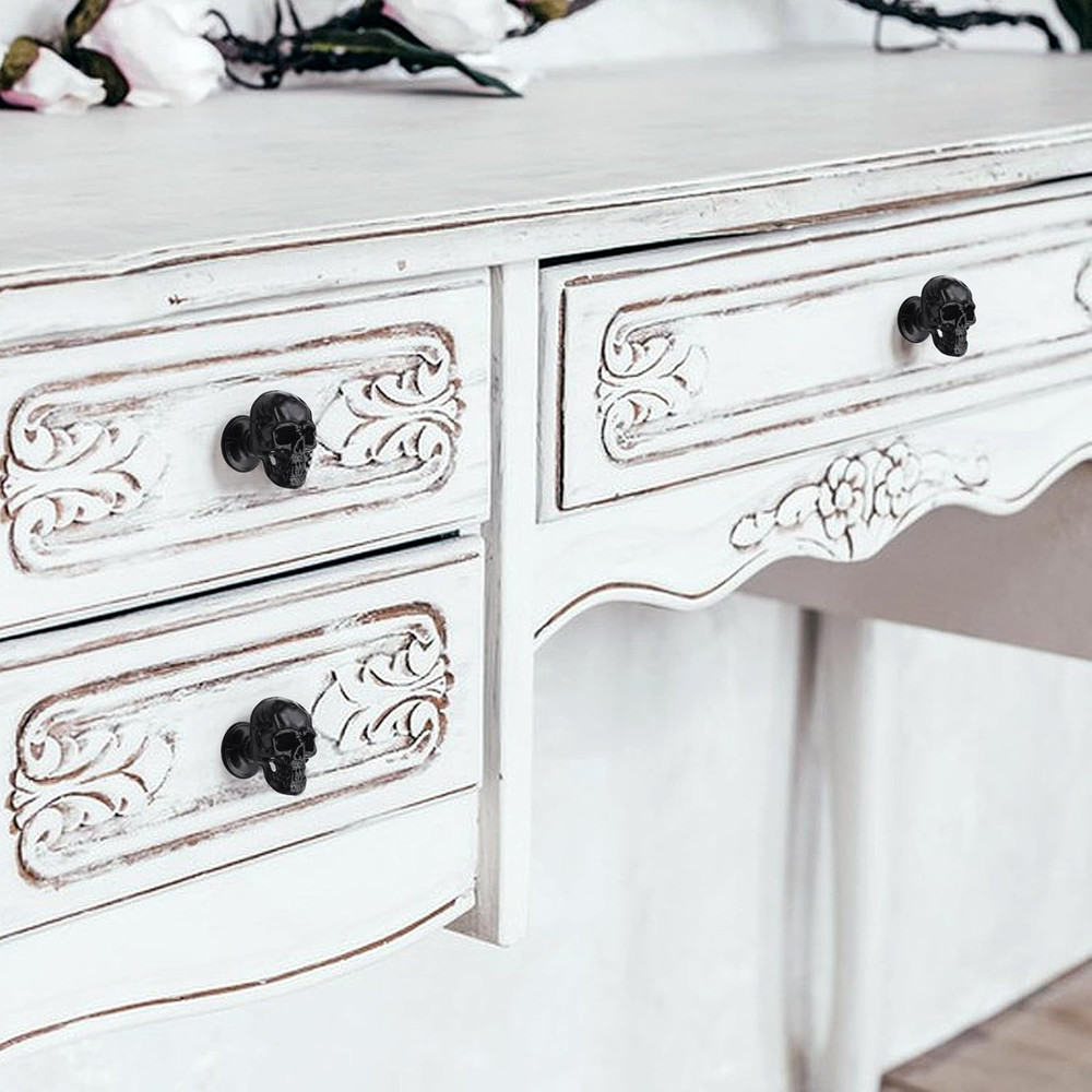 4 Pack Skull Skeleton Cabinets Knobs, Single Hole Pull Handle for Drawer Wardrob