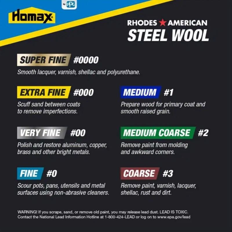 Rhodes American 0000 Grade Super Fine Steel Wool Pad 12 pk