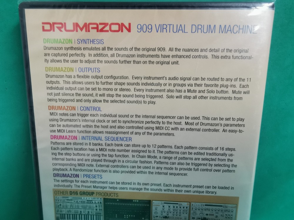 Drumazon TR909 Emulation Software by D16 Group 909 Virtual Drum Machine SEALED!