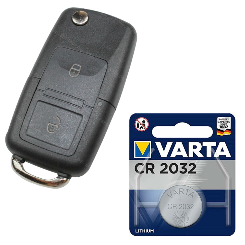 2 Button Flip Key Shell Case Key + Battery Fits VW Skoda Seat