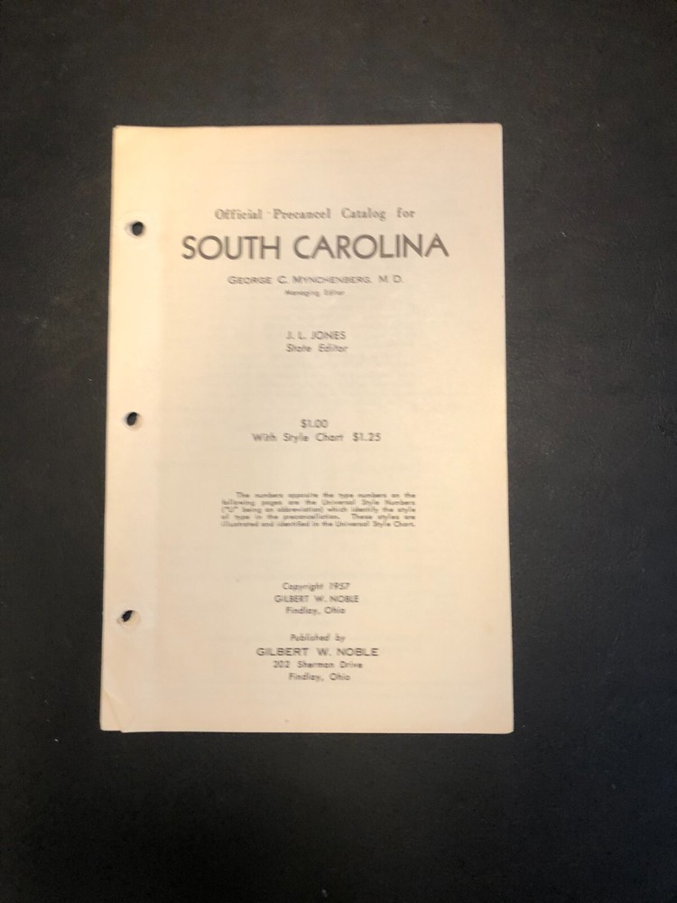 State General Precancel Catalogs: SOUTH CAROLINA; Noble, 1957