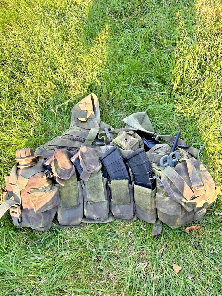 USGI ACU FLC Split Rig Vest, Full Load Out, Modified, Dyed Camouflage Green