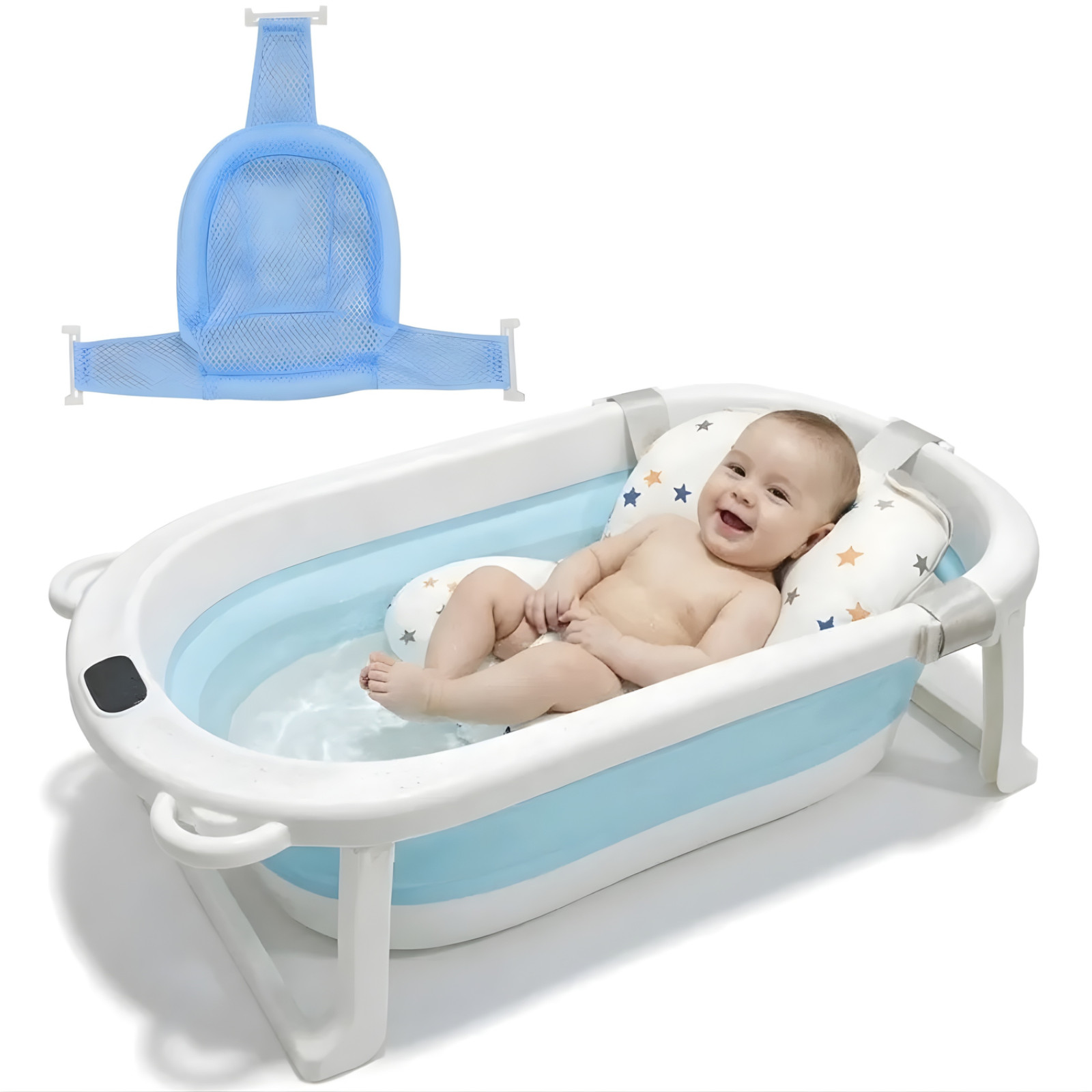 Collapsible Baby Bathtub with Real-Time Thermometer, Foldable Infant to Toddler