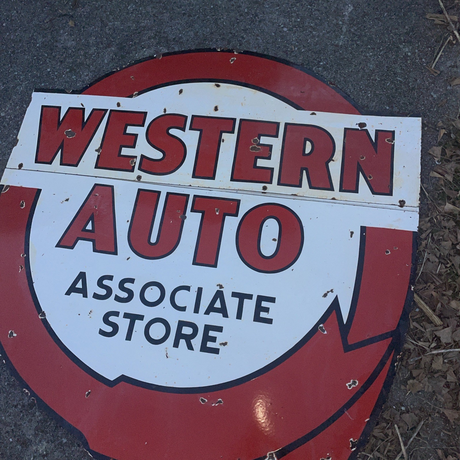 Large 76” Original 3 Piece Western Auto Porcelain Sign