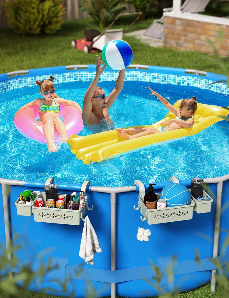 SUMMERBUDDY 2 Sets Upgrade Poolside Storage Basket(2 Pack), Grey
