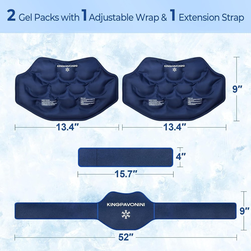 Extra Large Back Ice Pack 2-Pack with Extension Strap for Lumbar Sciatica Relief