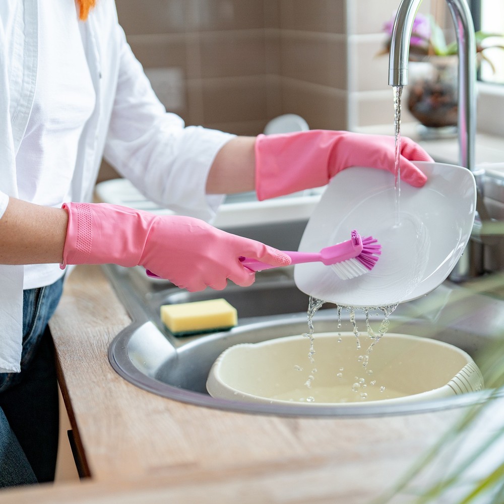 Rubber Cleaning Gloves, Reusable Dishwashing Gloves, Medium, Grey