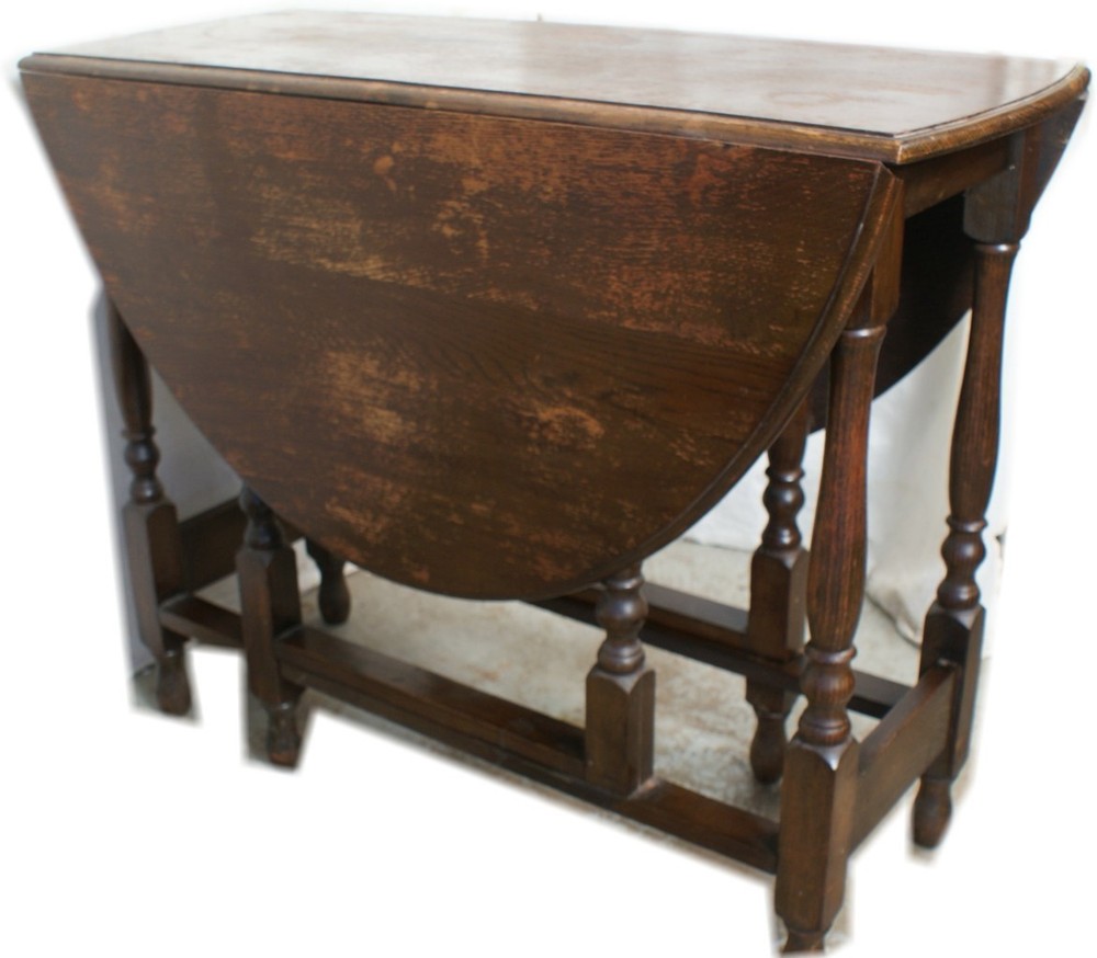 Solid British Tiger Oak Shabby Antique Drop Leaf Gate Leg Table England