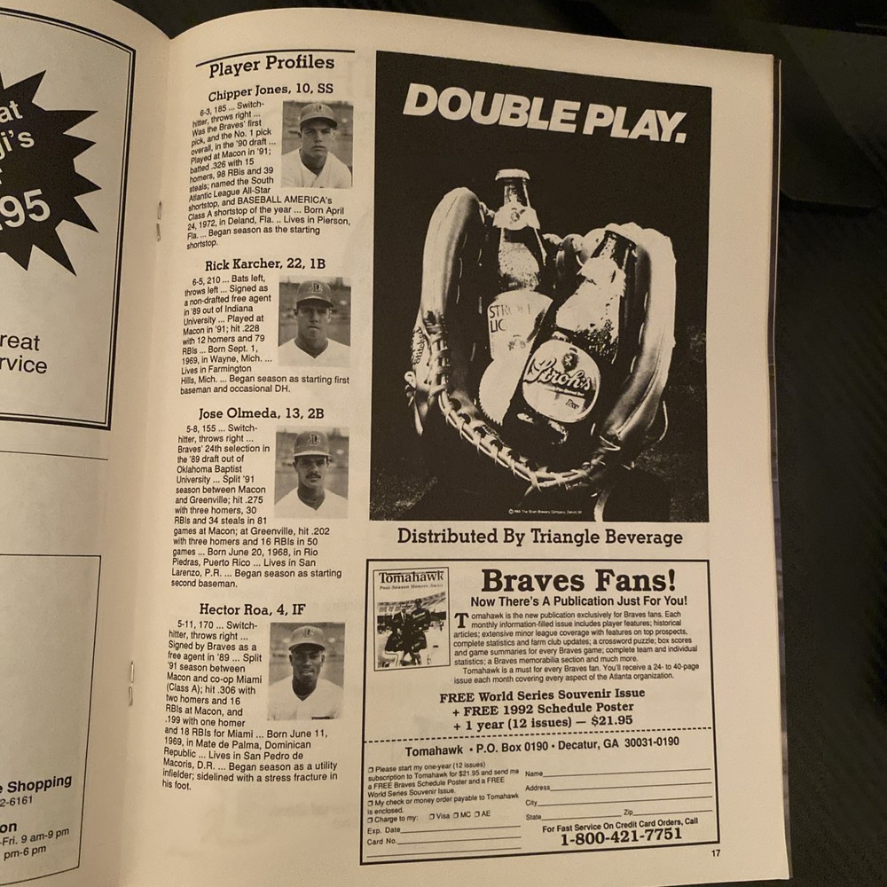 1992 Durham Bulls Scorecard/ Souvenir Program