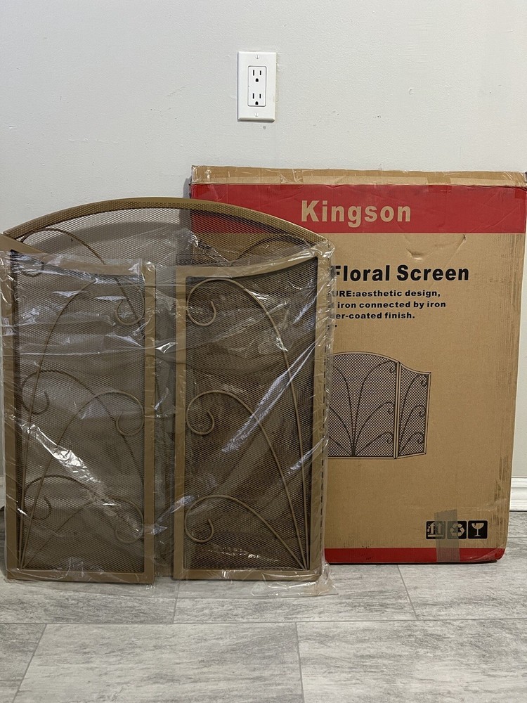 3-Panel Arched Fireplace Screen Decorative, Handcrafted Iron Spark Cover