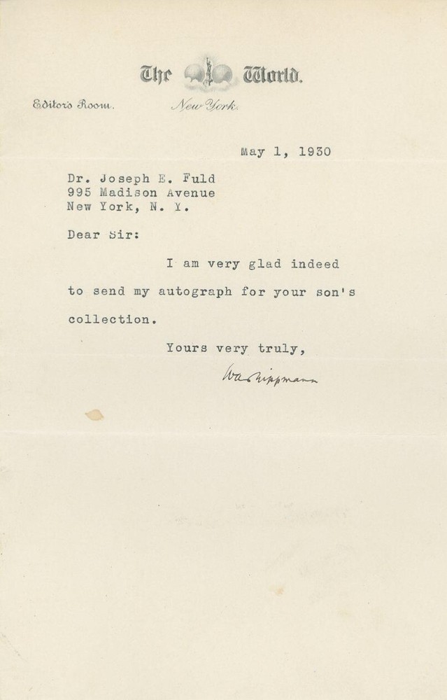 Walter Lippmann- TLS from 1930 (Writer)