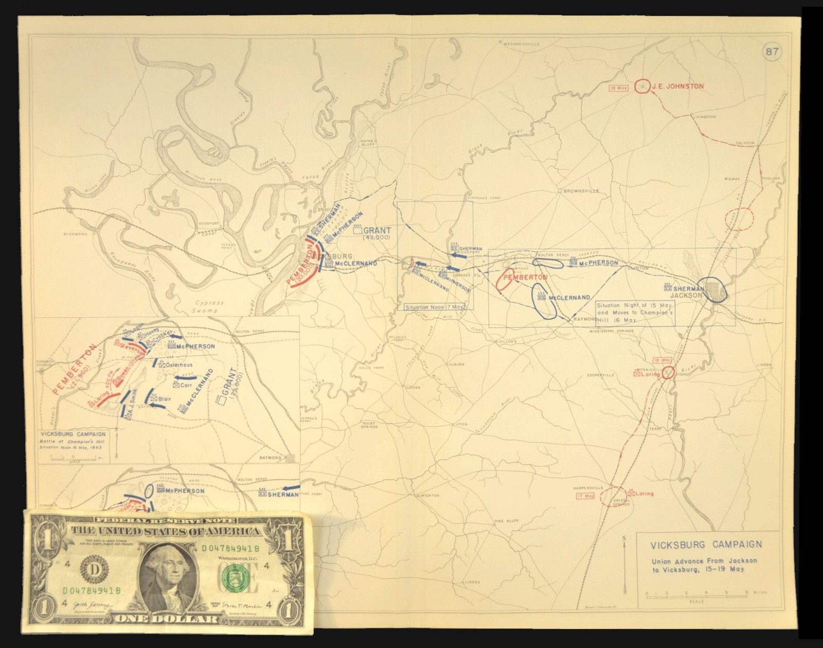 Civil War Map Union Advance to Vicksburg Campaign Grant Pemberton Champion Hill