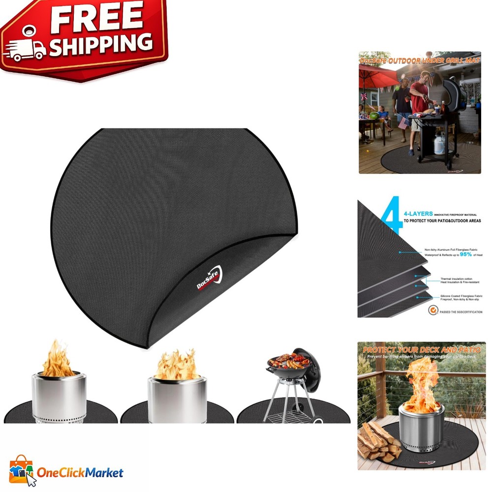 Durable 36" Round Fireproof Mat - Easy Clean BBQ Protector for Outdoor Use