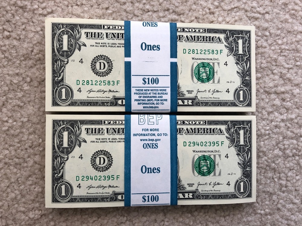 100 $1 (ONE DOLLAR) NOTES - UNCIRCULATED NON-SEQUENTIAL 2021 CLEVELAND STACK
