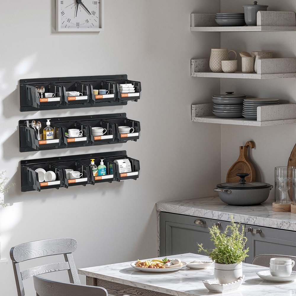 VEVOR Wall Mounted Storage Bins 12 pcs Hanging Stackable Storage Bin Black