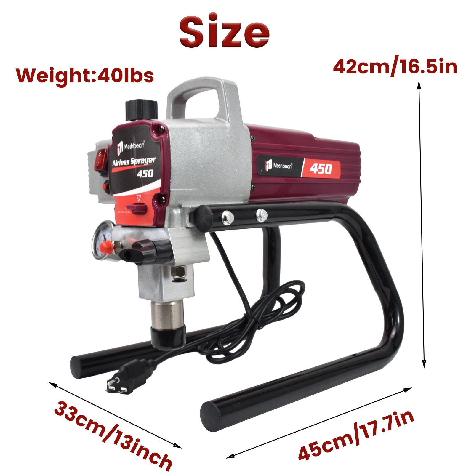 2.5HP Electric Airless Paint Sprayer High Efficient 3300PSI W/Extension Rod 110V