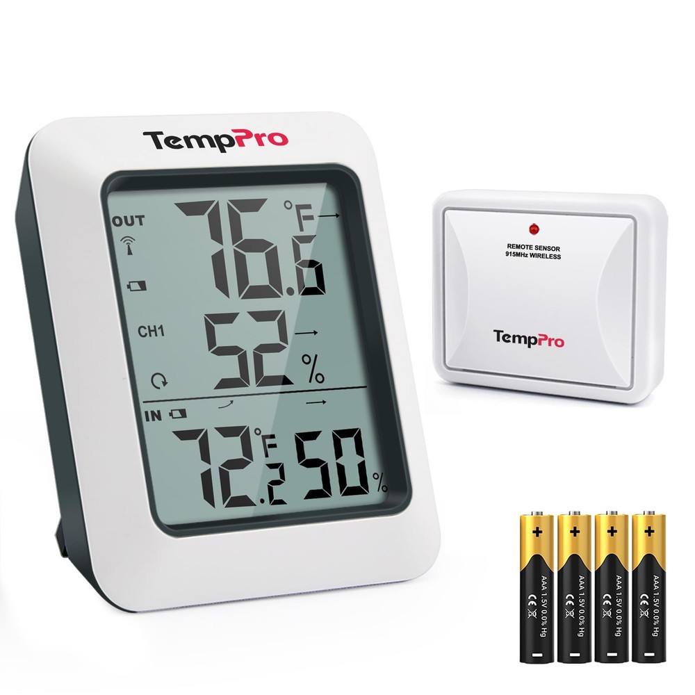 TempPro Wireless Outdoor Hygrometer, 200ft/60m Range, Light White-1 Sensor