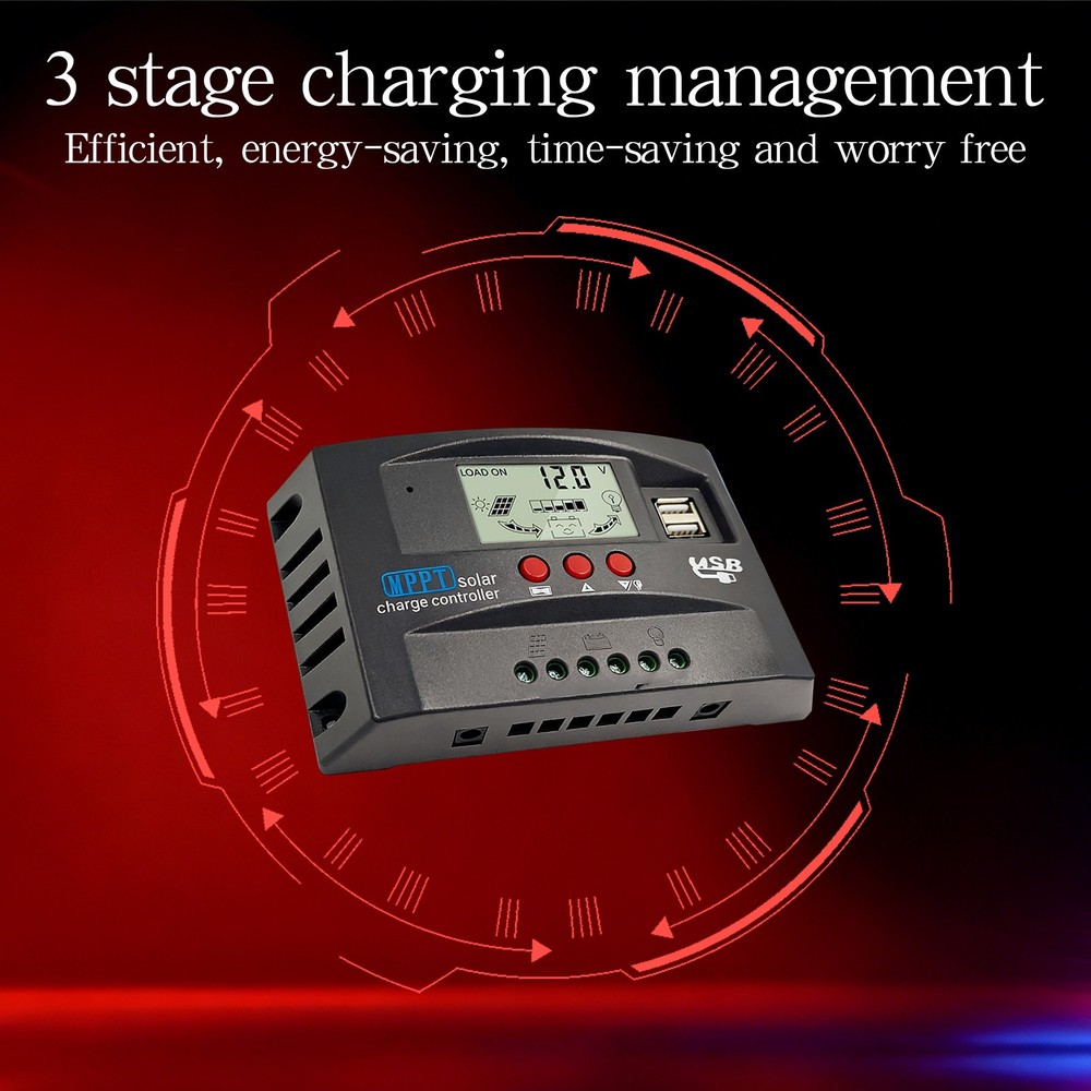 60/100A MPPT Solar Charge Controller 12V/24V Auto Tracking Solar Panel LCD NEW