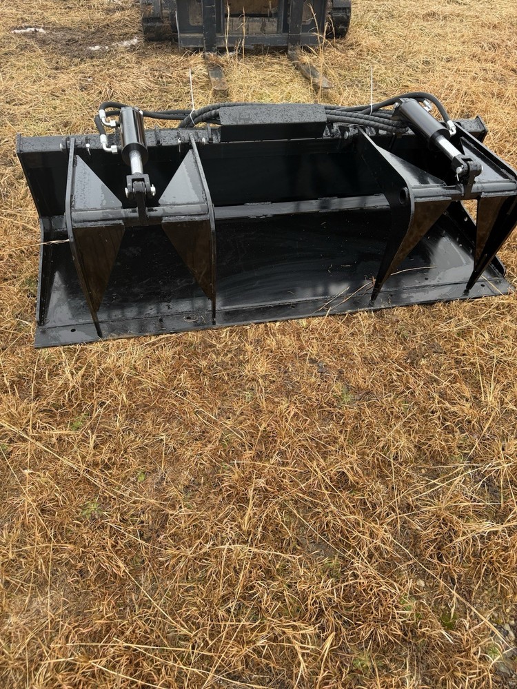 72" Solid Bottom Dual Cylinder Bucket Grapple Skid Steer Quick Attach Attachment