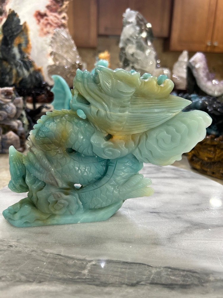 Blue Amazonite Dragon hand carved