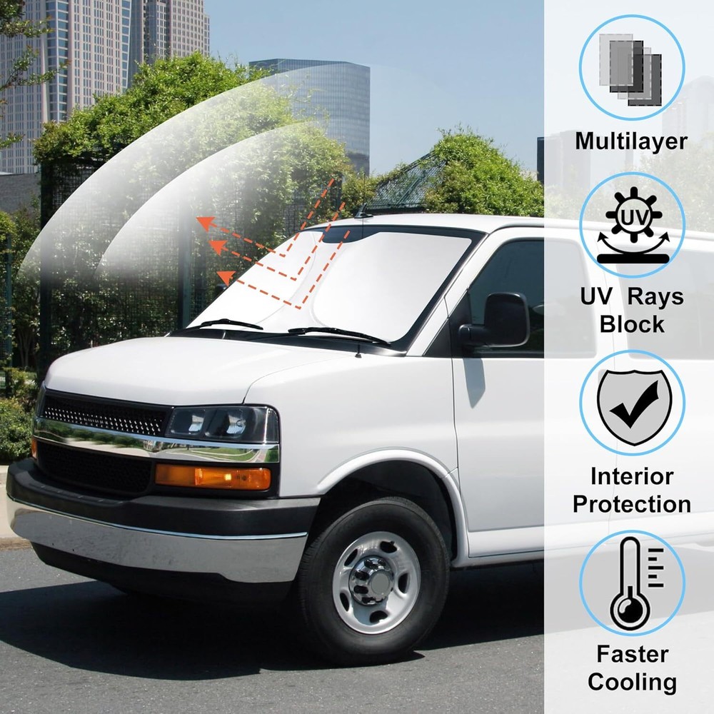 For 1996-2025 Chevy Express Front Windshield Sun Shade Foldable UV Block Cover