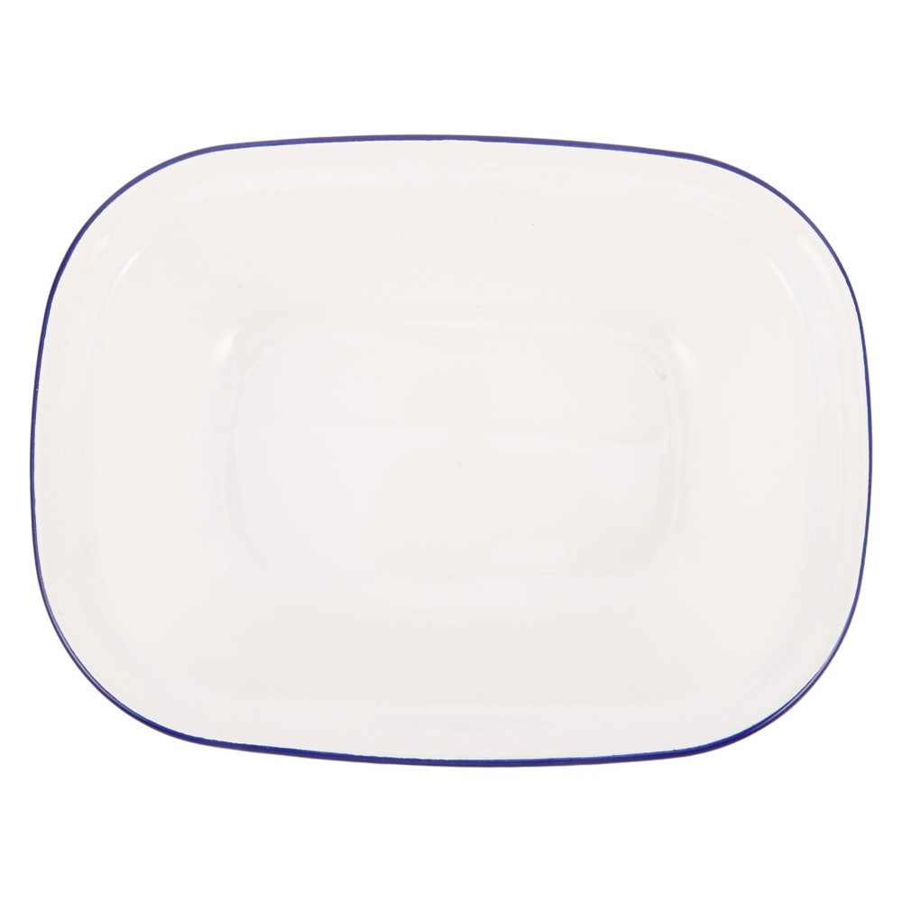 White Enamel Baking Pan Square Cake Heavy Duty Roasting Tray Rectangle