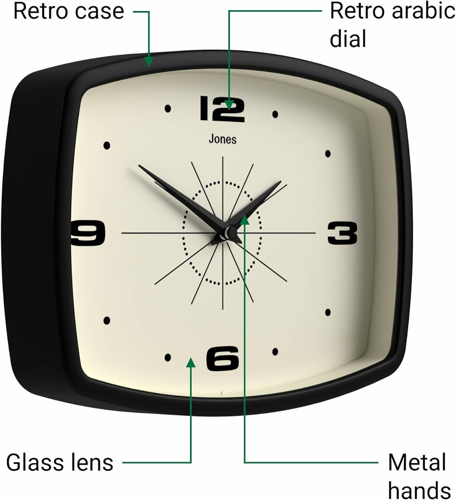 ® Movie Wall Clock | Rectangular Retro Clock | 10 Inch | Black | Cool Mid-Centur