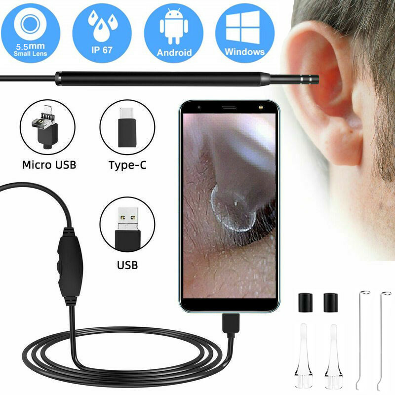 HD Ear Endoscope Otoscope LED Camera Tool Cleaning Wax Pick Cleaner Removal Kit